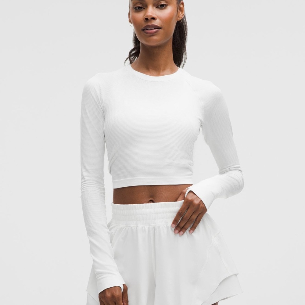 lululemon White Long-Sleeve Swifty Tech Cropped Length Top